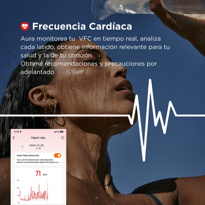 Aura Smart Band Pro -  Pulsera Fit Inteligente de Frecuencia Cardíaca, Estrés y GPS