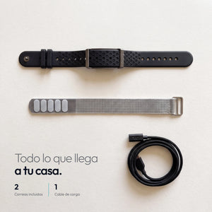 Qué viene en la caja: pulsera, correa de tela y cable
