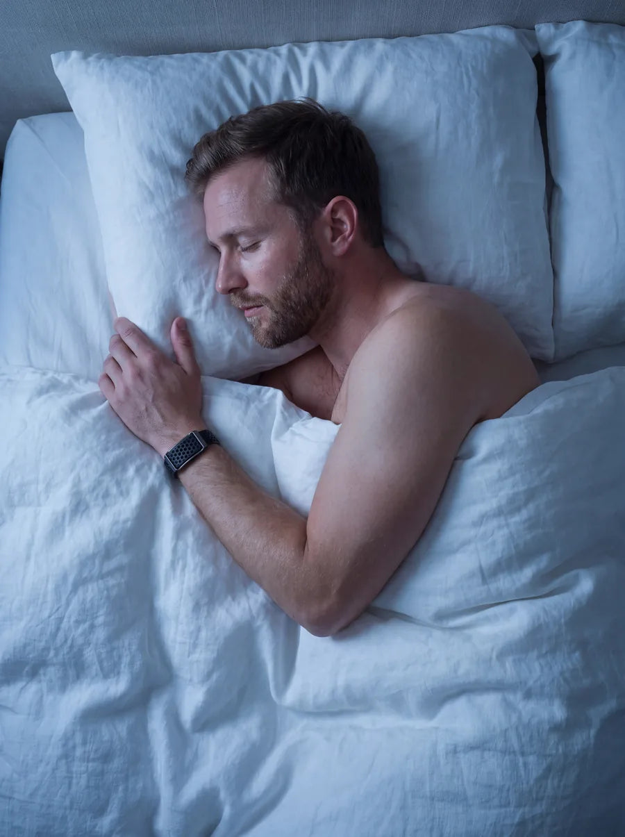 Hombre durmiendo con la pulsera AURA